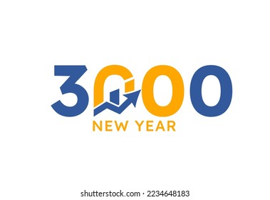 New year 3000 with Graph Chart Isolated on white background. For Brochure design template, card, banner. Business growth 3000 year concept.