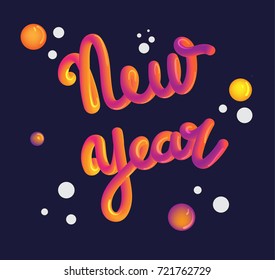 New year 3d lettering greeting card for holiday. Happy New Year design. Stock vector illustration New year font with letters. Bubble font with glint. Futuristic retro style vector 10 EPS.