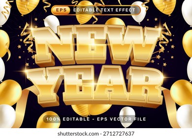 new year 3d text effect and editable text effect with luxury background and balloon decorations