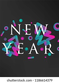 New year abstract background with colorful geometric shaped christmas trees and design elements. Vector illustration