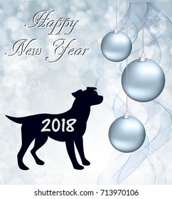 New Year abstract background with a dog silhouette ans balls