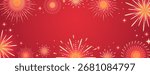 New year abstract background with firework. Chinese lantern festival icons, symbols. Cinesi Lunar or anniversary party. Vector poster and banner design. Red and golden color.
