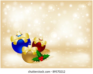 New year abstract background with tree toys and sprig of mistletoe