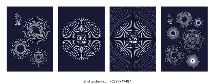 New Year Abstract background with White Abstract fireworks. Greeting Card Background Template Set