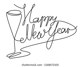 New Year abstract party background one line drawing