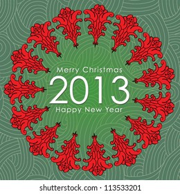 New year abstract seamless pattern. Vector background with line and dot. Ornamental round lace with Christmas tree.