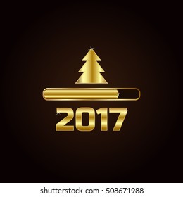 New Year. Approaching the new Year. Dark background with gold numbers and symbols. Christmas tree