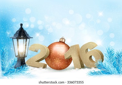 New Year background with a 2016 and a bauble. Vector.