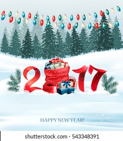 New Year background with a 2017 and sack with presents. Vector