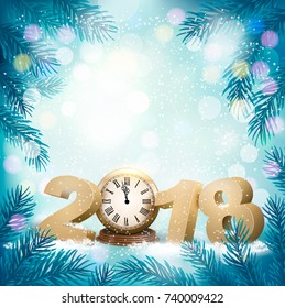 New Year background with a 2018 and clock. Vector.