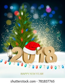 New Year background with 2018 and colorful garland. Vector.