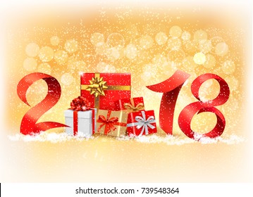 New Year background with a 2018 and gift boxes. Vector.