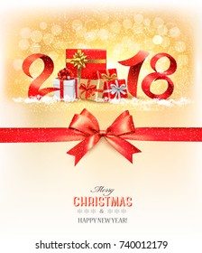 Fondo de Año Nuevo con 2018 y cajas de regalo. Vector.