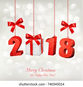 Fondo de Año Nuevo con 2018 y caja de regalo. Vector.