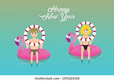 
new year background 2020 with the theme of two lovers on vacation