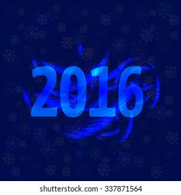 New Year background. Abstract blue shining shape with number 2016. Vector illustration.