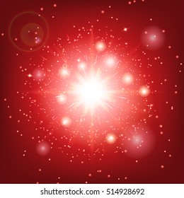 New year background. Abstract light. Sparks vector. Sunlight rays. Illustration of a red backdrop.
