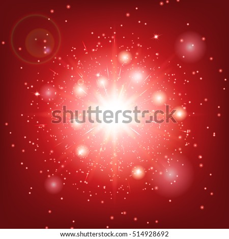 New year background. Abstract light. Sparks vector. Sunlight rays. Illustration of a red backdrop.