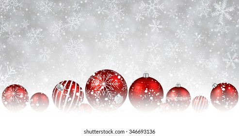 New Year background with balls and snow. Vector illustration.