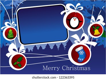New Year background with banner and Christmas balls