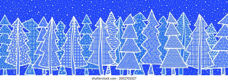 New Year background, banner. Stylized forest, different textures.