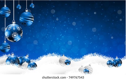 New Year background with blue Christmas balls. Vector illustrations
