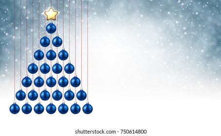 New Year background with blue Christmas balls. Vector illustration.