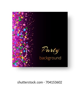 New Year background with bright confetti particles on purple backdrop for celebrity flyers.