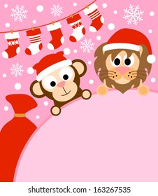  New Year background card with monkey and lion