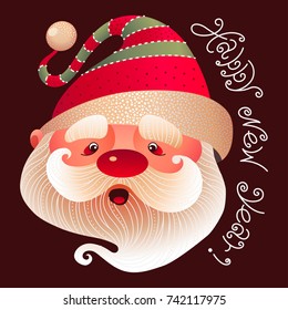 New Year background with cartoon Santa Claus. Vector illustration. 