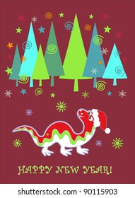New Year background with Chinese dragon and Christmas tree