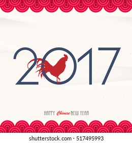 New Year background with Chinese waves and Red Rooster - symbol of 2017. Vector illustration