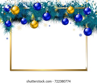 New year background. Christmas balls and spruce branches on white background. Vector illustration.