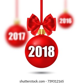 New Year Background with Christmas Glass Balls. Blurred Design - Illustration Vector