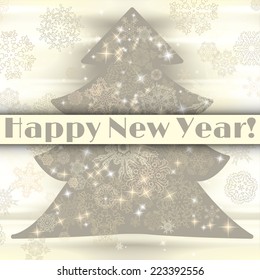 New year background with christmas tree and snowflakes