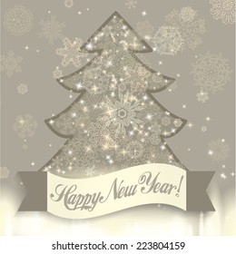 New year background with christmas tree and snowflakes