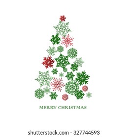 New year background with Christmas tree made of paper snowflakes