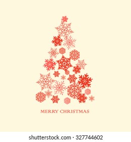 New year background with Christmas tree made of paper snowflakes