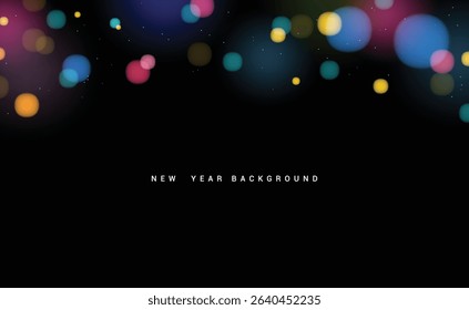 New year background clipart design. Invitation and greeting card clip art with lights, stars and bokeh decoration in empty blank space template vector illustration. 
