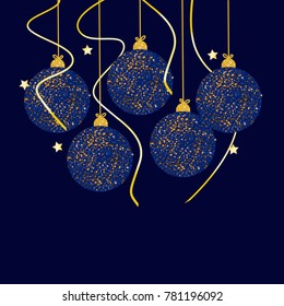 New Year Background. Colorful Christmas Balls for greeting, invitation cards design.