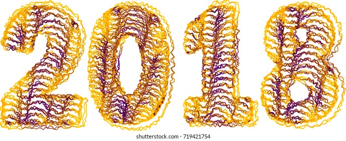 New Year background with colorful numbers 2018 in scribble style. Vector illustration. Festive poster, banner, card, advertisement, web design.