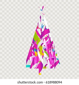 New Year background with confetti and colorful ribbons in the shape of a Christmas tree. Vector illustration eps10.
