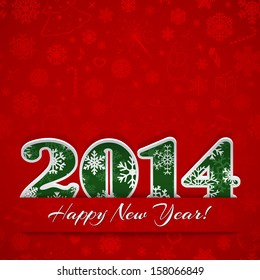 New year background with digits 2014 and snowflakes on red