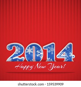 New year background with digits 2014 and stripes on red