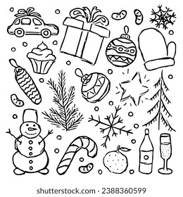 New year background. Doodle illustration with christmas and new year icons