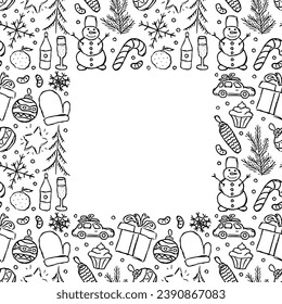 New year background. Doodle illustration with christmas and new year icons