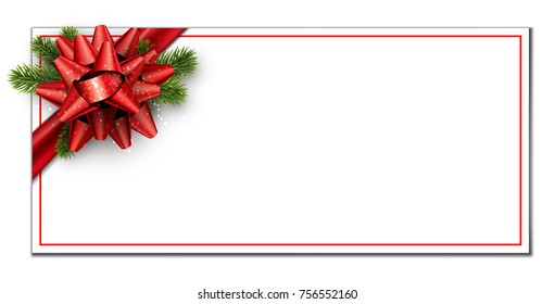 Neujahrshintergrund mit Tannenzweigen und roter Schleife. Vektorgrafik.