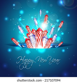 New year background with fireworks in pocket - vector