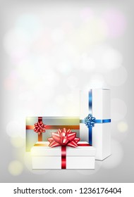 New year background with gift box and red bow.
