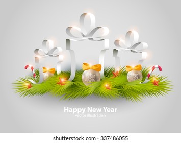 New Year background with gift boxes.